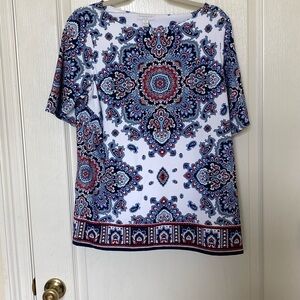 Charter Club Blue and White Boxy Short Sleeve Blouse